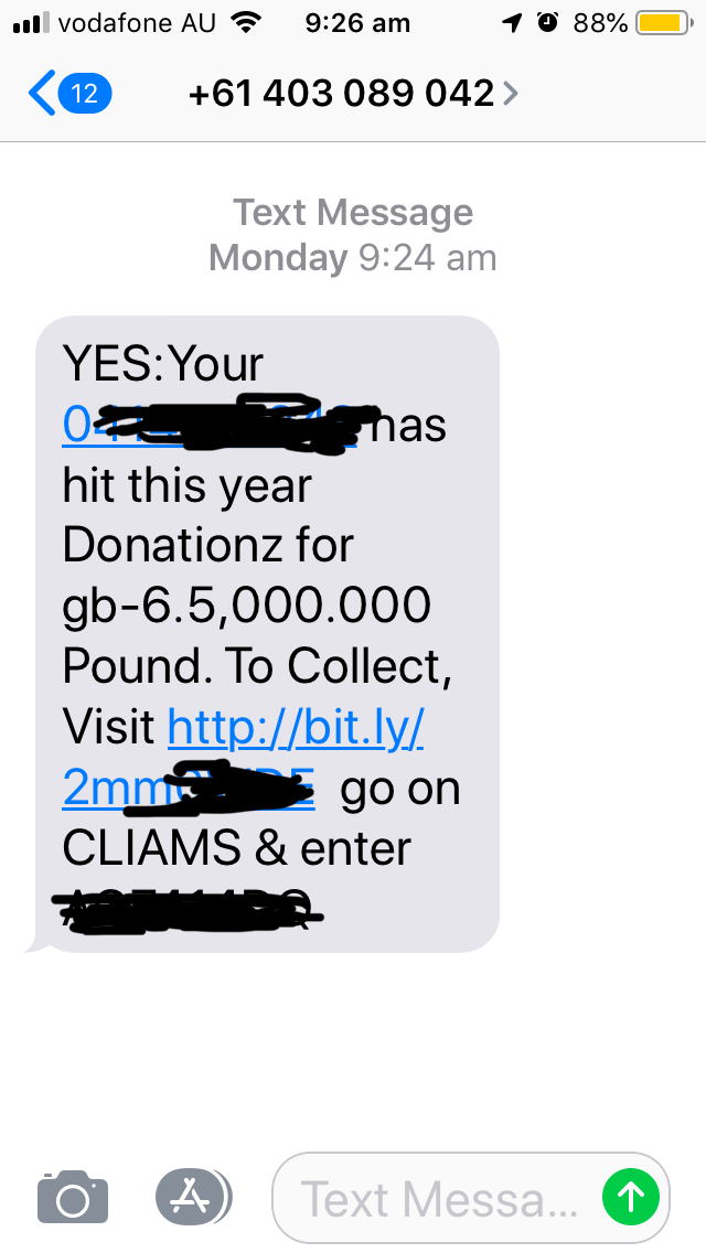Scam Lottery Winner SMS